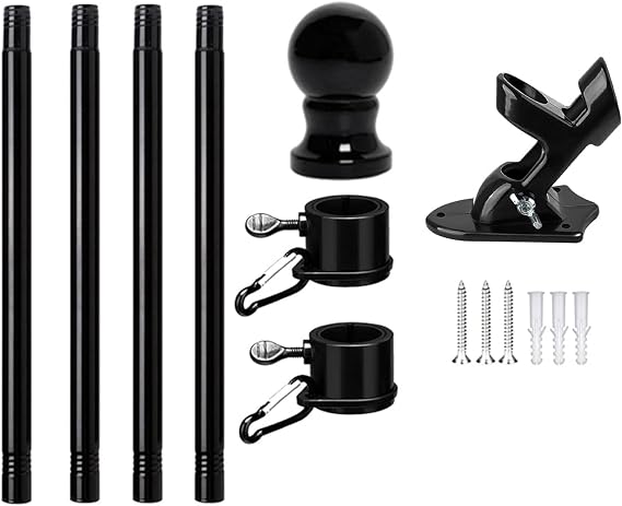 5ft/6ft Flag Pole Set, Flag Poles for Garden, Wall Mounted Flag Pole Kit, Flag Pole Holder, Telescopic Flag Pole Kit, Stainless Steel Black Flagpole Set, Easy Install for House Garden Yard (1.5m/5ft)