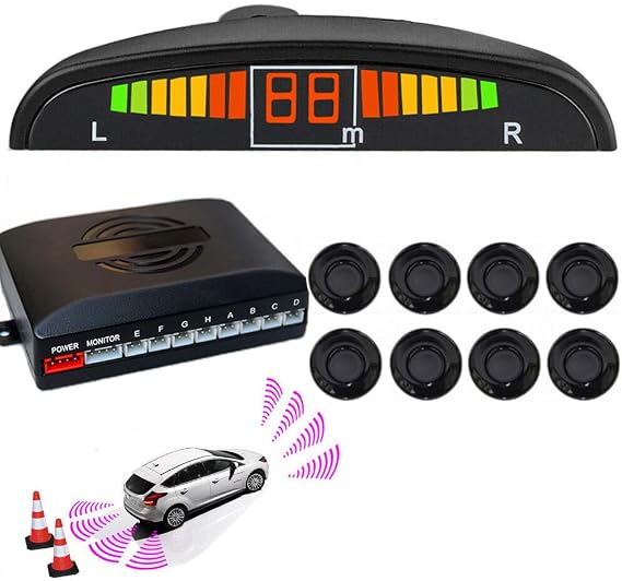 Black 8 Sensors Car Front Rear Reverse Parking Rader Kit LED Buzzer Alarm Black Front and Rear 8 Sensors Car Reverse Parking Rader Kit LED Buzzer Alarm Black 8 Sensors Car Front