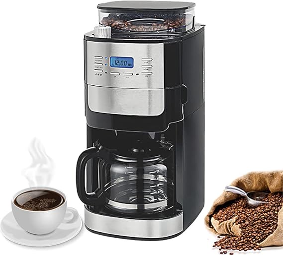 Bean to Cup Drip Filter Coffee Machine with Integrated Grinder, 24-Hour Timer, 1.8L Water Tank, 200g Bean Capacity, 8 Grind Settings, Auto Shut-Off