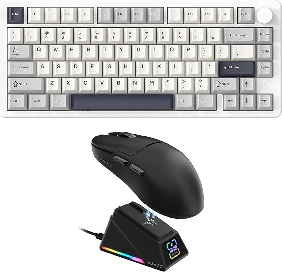 FELICON x Attack Shark X86 75% Aluminum CNC Wireless Mechanical Gaming Keyboard and A.JAZZ AJ159APEX 8Khz Wireless Gaming Mouse Ultralight 56g with Magnetic Screen Charging Dock Combo Set(Starlight Wh
