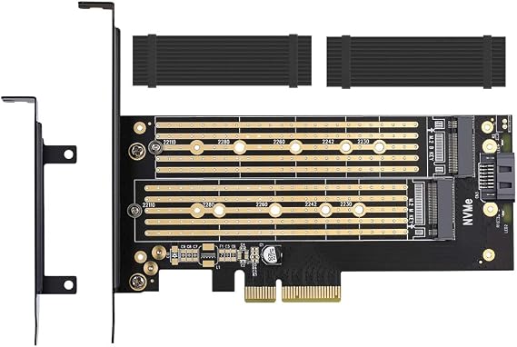 Dual M.2 PCIE Adapter for SATA or PCIE NVMe SSD with Heat Sink Solution