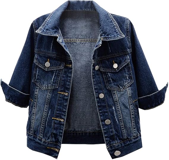LifeShe Women's 3/4 Sleeve Jean Jacket Cropped Denim Jean Jackets Fall