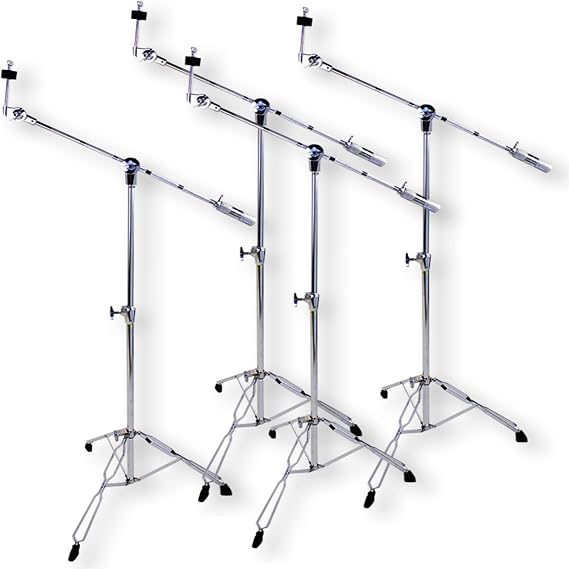 GRIFFIN Cymbal Boom Stands (Percussion TiltPro X Edition) 4 Pack Double Braced Chrome Tripod Hardware for Drummers Heavy-Duty Mount for Crash, Ride & Splash