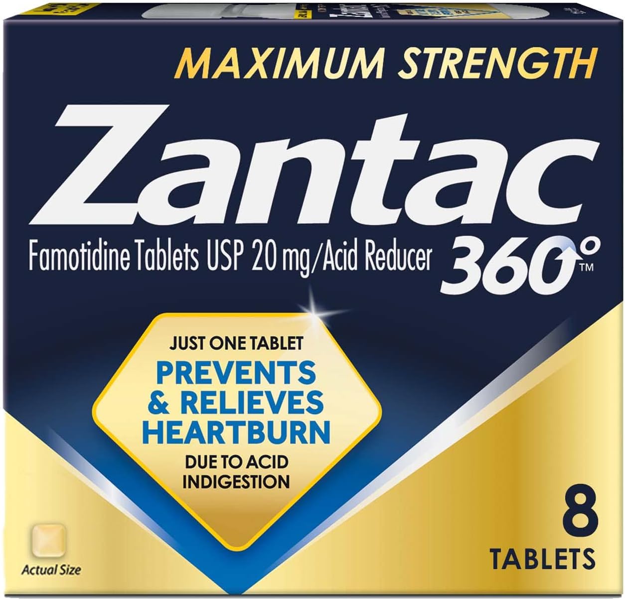 Zantac 360 Maximum Strength Tablets, 8 Count, Heartburn Prevention and Relief, 20 mg Tablets