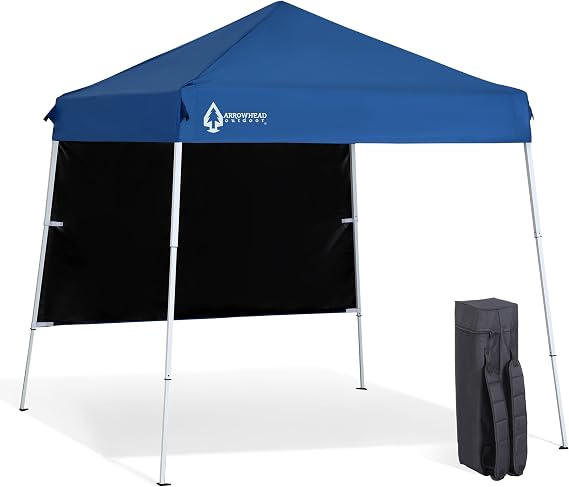 ARROWHEAD OUTDOOR 6'x6' Top, 8'x8' Base Backpack Pop-up Canopy, Blue