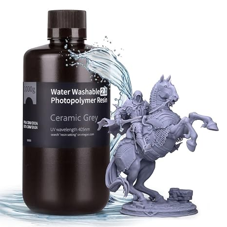 ELEGOO Water Washable 3D Printer Resin 2.0, Fast Curing Photopolymer Resin for Mars Saturn Jupiter MSLA DLP LCD 3D Printing, Ceramic Grey 1000g
