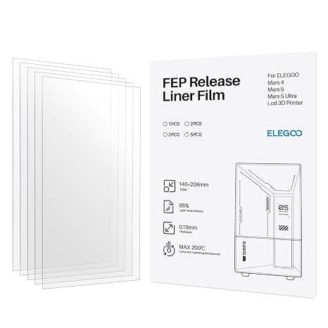 ELEGOO 5 PCS FEP Release Liner Film 206mm*146mm, Thickness 0.15mm