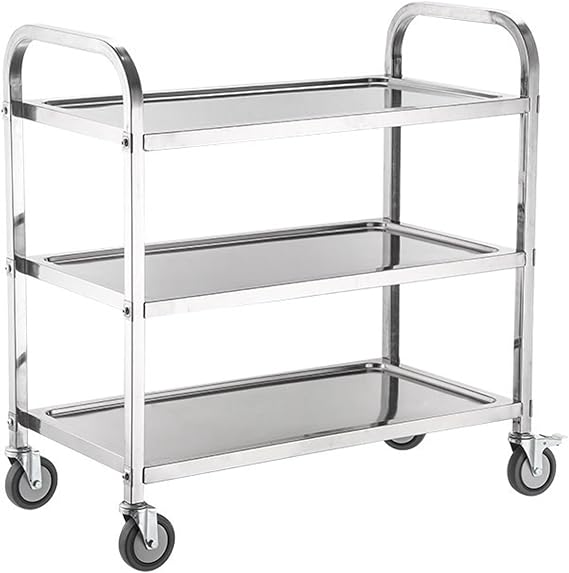 3-Layer Cart Stainless Steel Trolley Cart Lab Medical Equipment Cart Trolley Max Load 50kg for Lab Hospital Clinics