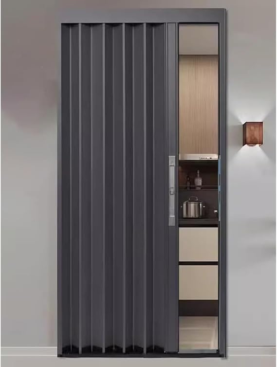 Blcak Folding Accordion Doors Room Dividers Aluminum, Large Interior Sliding Door for Doorway, Bathroom Shower, Basement and Small Space, Accordion Exterior Patio Door(WxH 25x80in(63.5x203cm))