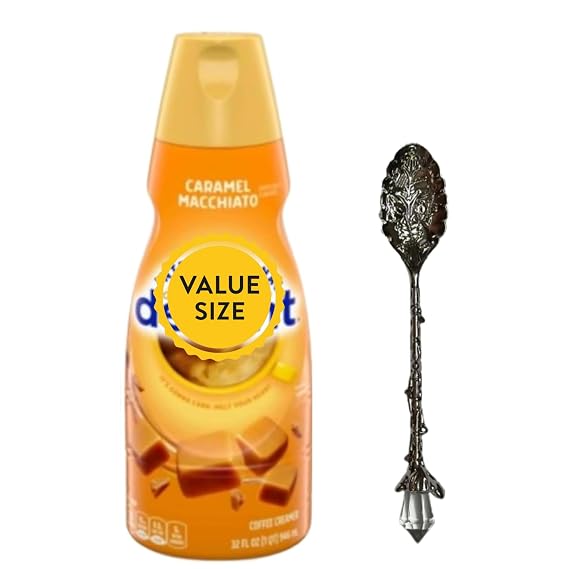 Premium Liquid Coffee Creamer, 32 fl oz Liquid Non-Dairy Creamer for Coffee with Dumbass Coffee Gem Spoon (Caramel Macchiato) Gem Spoon