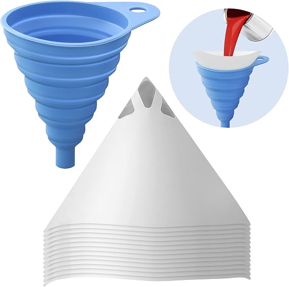 Paint Strainer with 100 Micron Filter Tips, Disposable Paint Strainers Filters Cone with Silicone Funnel for Home, Automotive, Art, Crafts & Painting Project