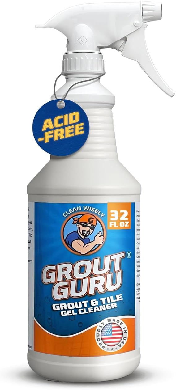 Professional Gel Grout Cleaner Spray, Heavy Duty Tile Grout Cleaner for Tub & Wall, Acid-Free Deep Cleaning Solution, Safe for Marble, Porcelain & Stone, Made in USA, 32 Oz
