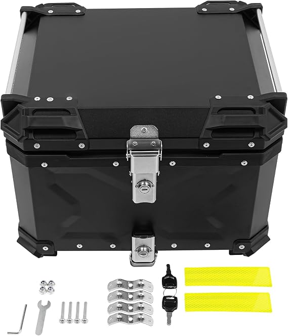 55L Motorcycle Top Case, Aluminum Alloy Motorbike Tail Box with Leather Lining, Universal Tail Storage Case with Lock for Store Helmet Luggage Tools