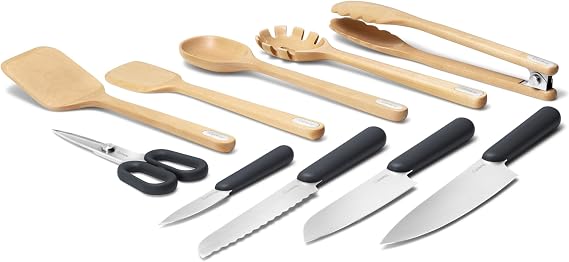 Caraway Kitchen Knife Set and Wooden Utensil Set