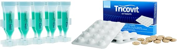 Tricovit Tablets and Forte Hair Lotion Serum Set - with Androgen for Thinning Hair - Promotes Stronger, Thicker Hair for Men and Women - 10 Ampoules
