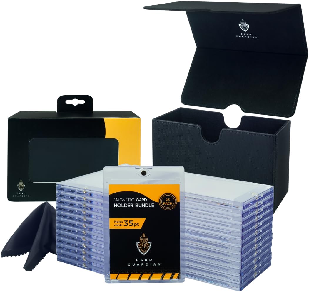 Card Guardian - Magnetic Card Holder Bundle | Premium Deck Box with 25 Magnetic Card Holders & Cleaning Cloth Black