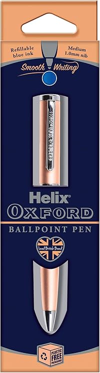 Helix Oxford Premium Rose Gold Ballpoint Pen (Blue Ink) - Plastic Free Packaging