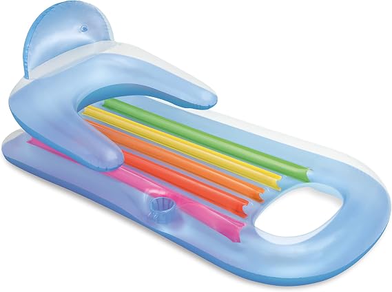 Intex 58802EP King Kool Inflatable Single Person Lounging Swimming Pool Float with Armrests, Backrest, and Cupholder, Multi-Colored