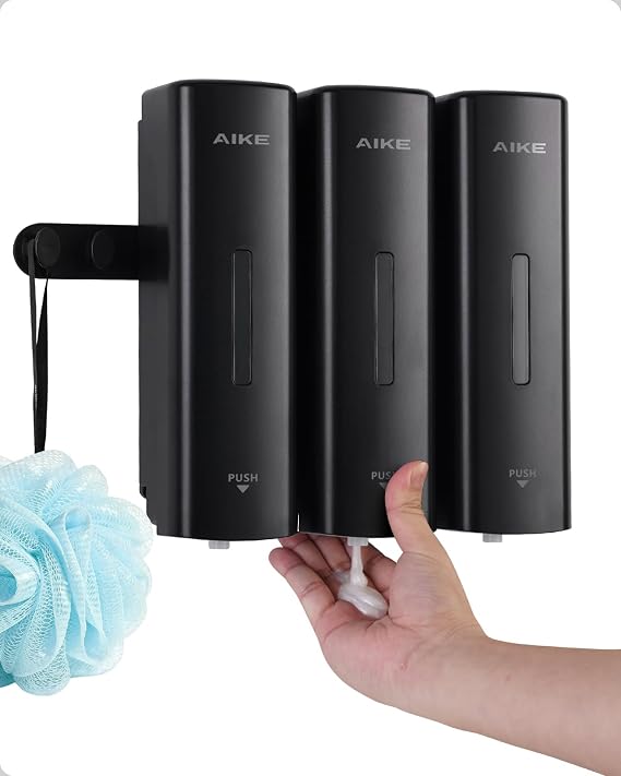 AIKE Wall Mounted Refillable EasyPush Soap Dispenser for Bathroom Triple