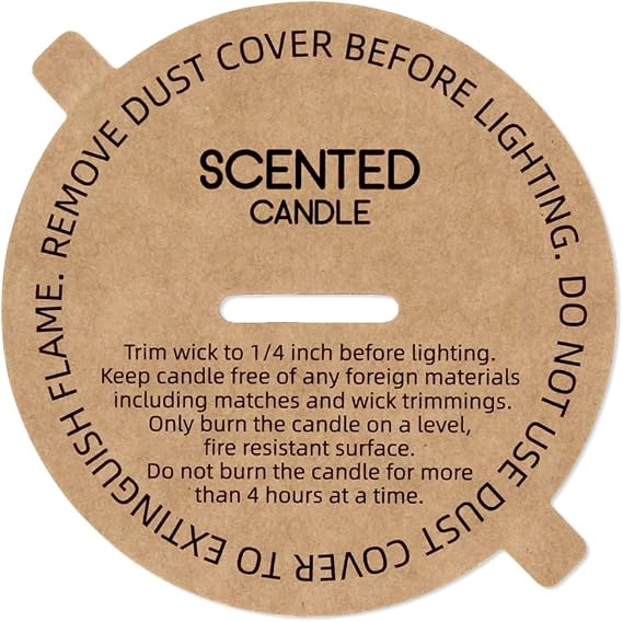 CandMak Candle Dust Covers, 160pcs Printed Kraft Card Candle Dust Lid with Pull Tab for Candle Making (2.125")