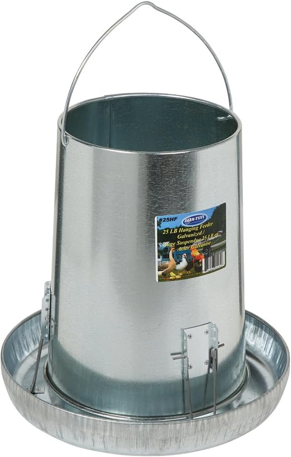 FARM-TUFF Hanging Poultry Feeder, 25lb Capacity - Heavy-Duty Galvanized Metal Chicken Feeder with Adjustable Feed Flow - Double Wall Construction for Large Flocks, Ducks & Turkeys