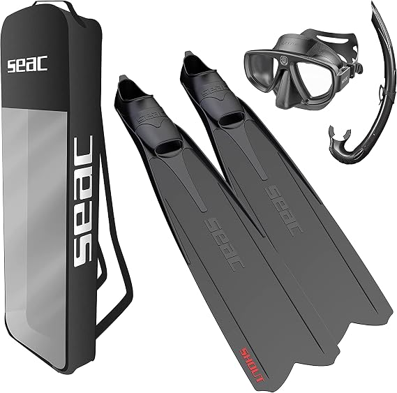 SEAC Set Tris Shout with Black Shout Long Fins, Extreme Diving Mask and Jet Snorkel