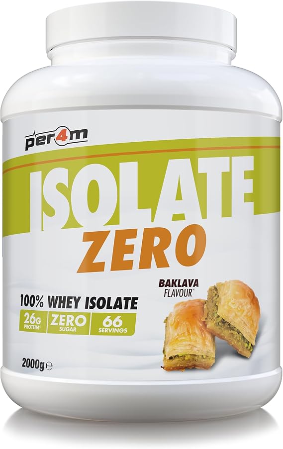 Per4m Isolate Zero Premium Whey Protein Powder | Superior Flavour Ultra Filtered + Amino Acids | Fast Absorbing Zero Sugar Gluten Free Shake for Lean Muscle & Recovery (2kg, Baklava)