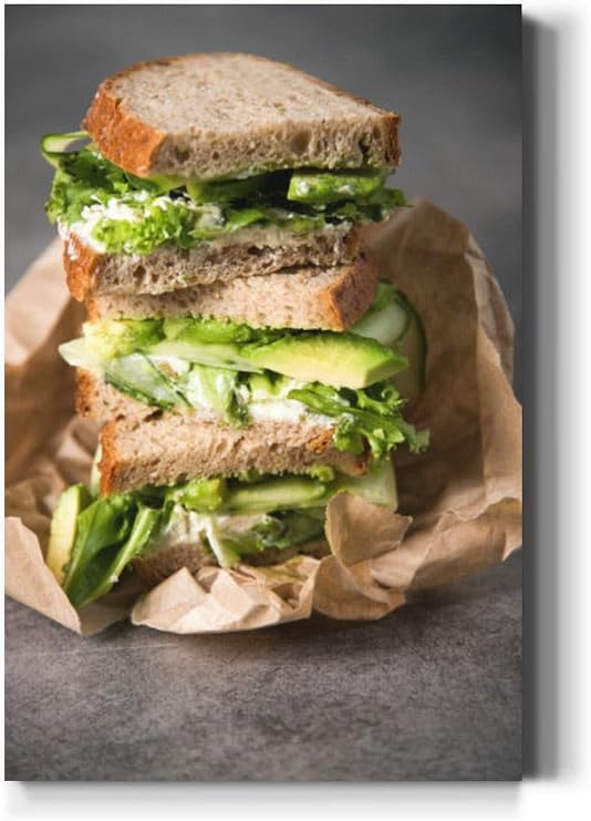 Large Wall Art Decor Healthy sandwich green ingredients avocado cucumber and fresh salad Vertical Pictures Framed Canvas Wall Art for Living Room Bedroom Bathroom Artwork Paintings Kitchen 36x24