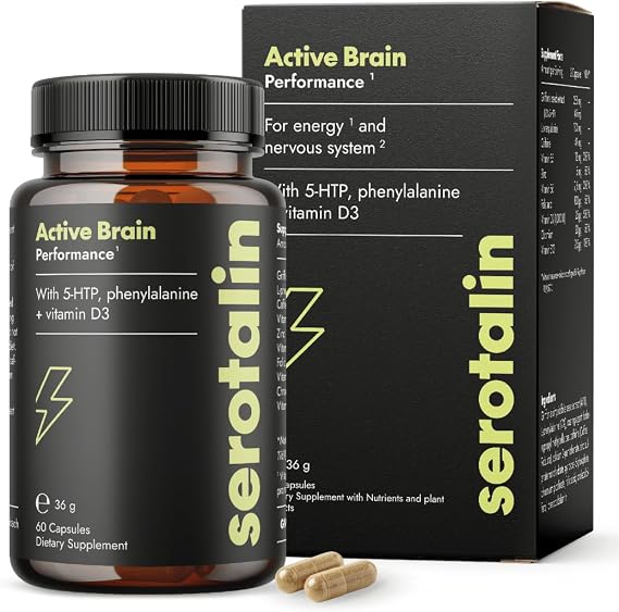 serotalin Active Brain Performance (Formerly Happy Energy) | High-dosed with Griffonia, B Vitamins, Caffeine & zinc | Vegan & Made in Germany | 60 Capsules (2 Months)