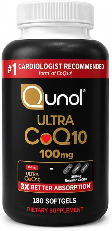 Qunol CoQ10 100mg Softgels Ultra 3X Better Absorption Coenzyme Q10 Supplements - Antioxidant Supplement for Vascular and Heart Health & Energy Production - 6 Month Supply - 180 Count