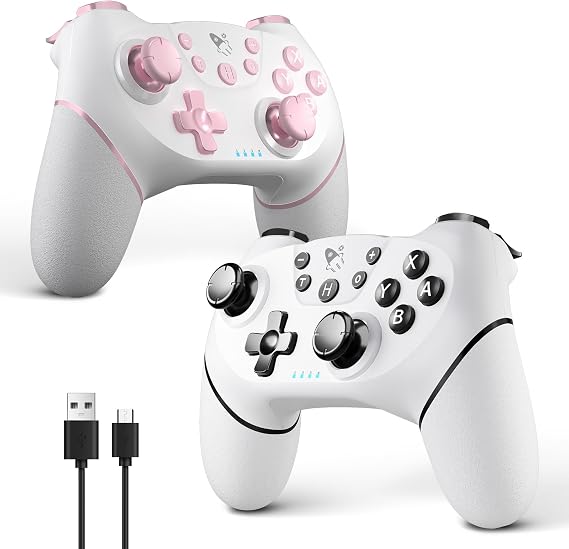 AceGamer 2pcs Wireless Controller für Switch/Switch 2/Lite/OLED Controller für Switch Pro mit Weckfunktion mit einer Taste，Switch Pro Controller mit Doppel vibration/Turbo/Screenshot (Rosa & Weiß)