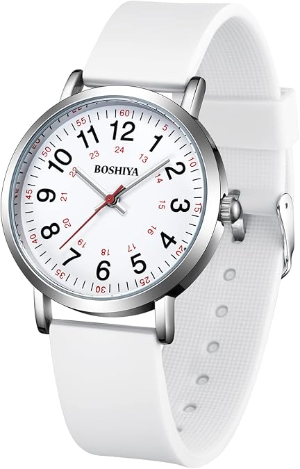 BOSHIYA Nurse Watch, Nursing Watch for Nurse, Medical Professionals and Students, Medical Watch with Second Hand for Nurses Easy to Read Waterproof 12/24 Hour Display, Silicone Band