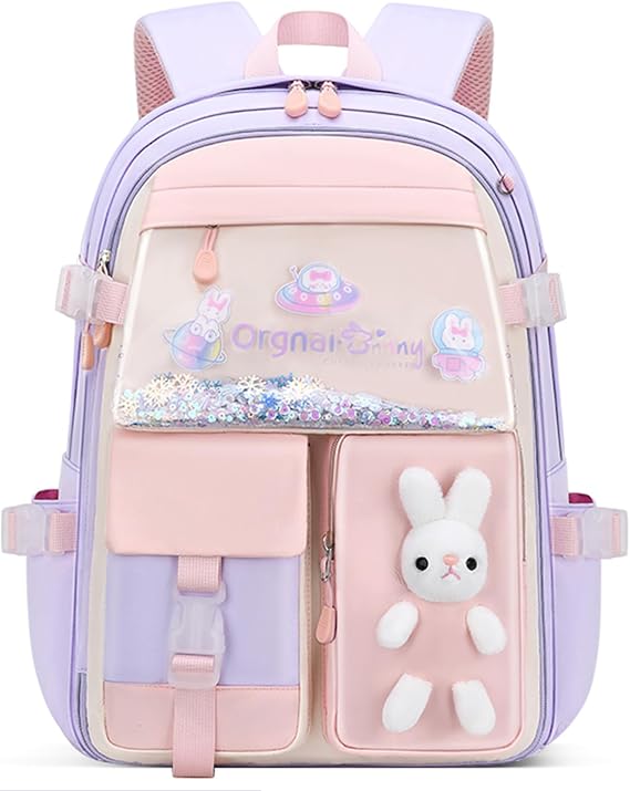 VIDOSCLA Bunny Girls Backpack for School Kawaii Kids Backpack Cute Sequin School Bag for Girls
