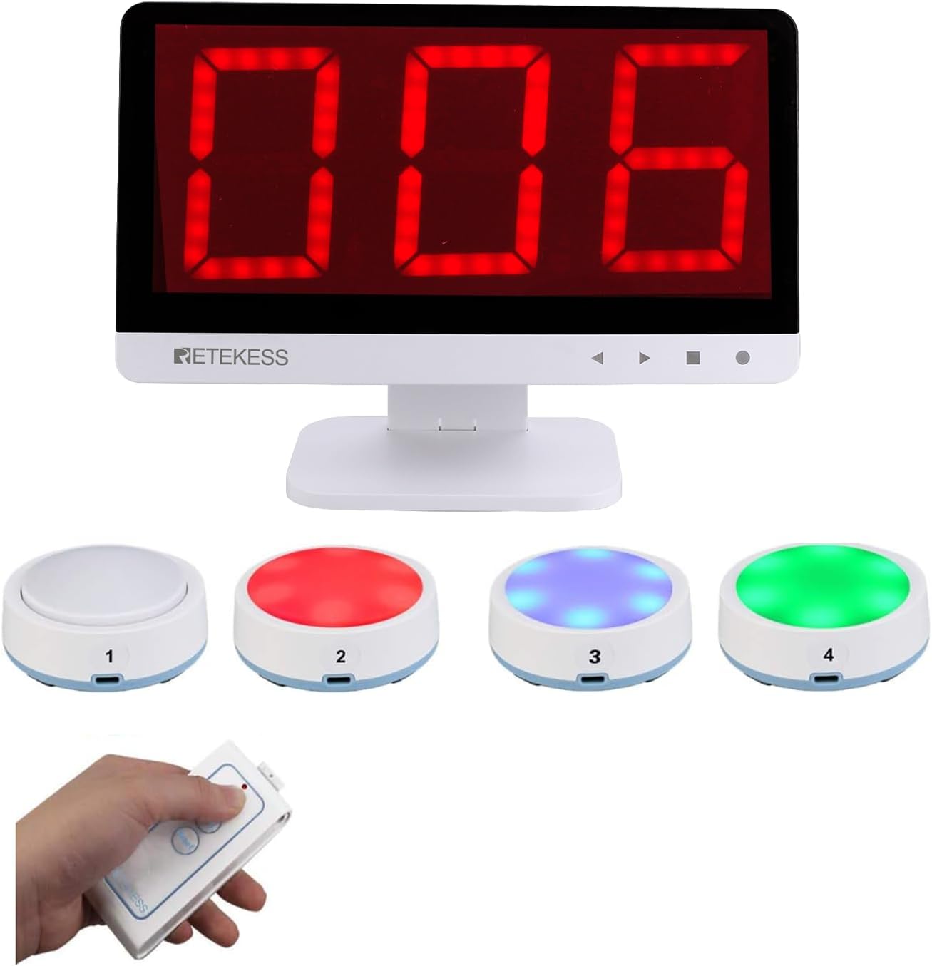 Retekess TM101 Buzzer with Sound and Light Quiz Buzzer System Rechargeable Answer Buzzer Up to 32 Buttons Add 80 m Range for Team Games Games and Fun for School and Home