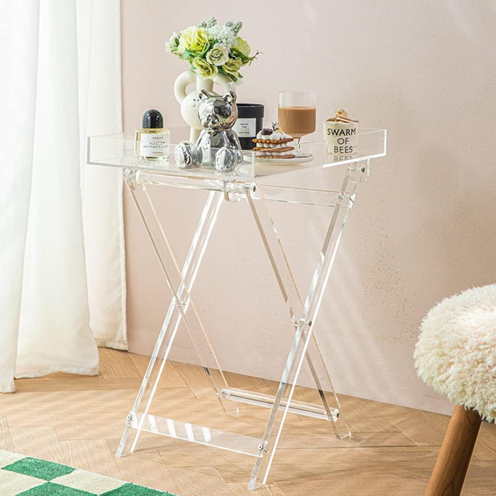 PIOJNYEN Acrylic Folding Tray Table, Clear Plastic Acrylic Folding Table, Living Room Folding Table for Living Room, Bedroom, Dorm Room Laptop, Storage Table