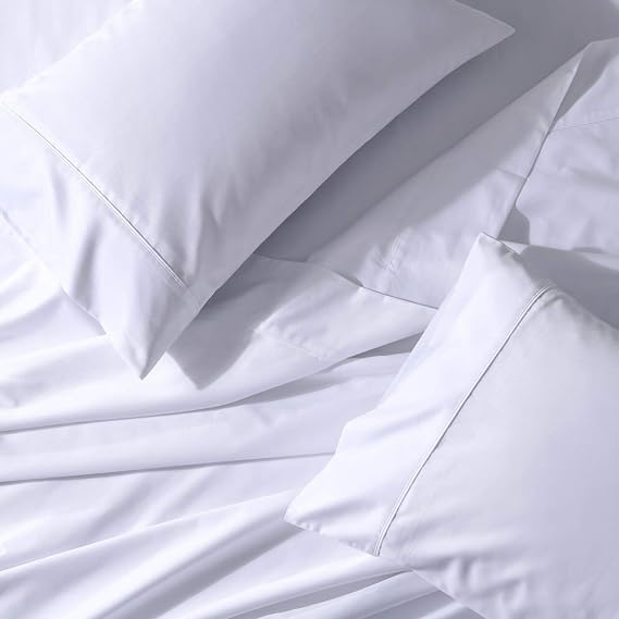 650 Thread Count Cotton Blend Queen Sheet Set, Sateen, Solid White