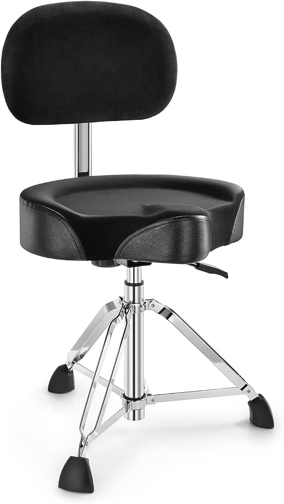 Donner Drum Throne with Backrest, Heavy Duty Hydraulic Drum Stool Height Adjustable Motorcycle Style Drum Seat Saddle Drum Throne for Adults Drummers (Black)
