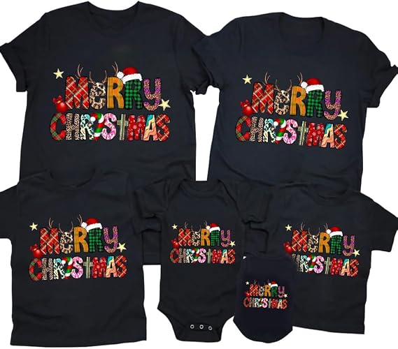 TEERAPHIQUE Merry and Bright Shirt Christmas T-Shirts for Family