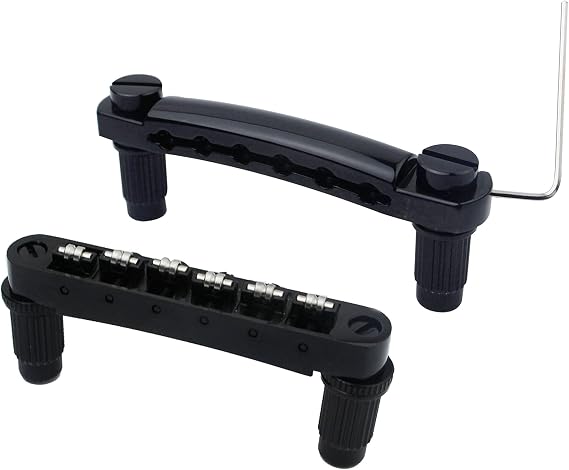 Guyker Guitar Tune-O-Matic Bridge and Stop Bar Tailpiece Combo Replacement Compatible with LP SG EPI 6 String Electric Guitar(GS001 + GM005, black)
