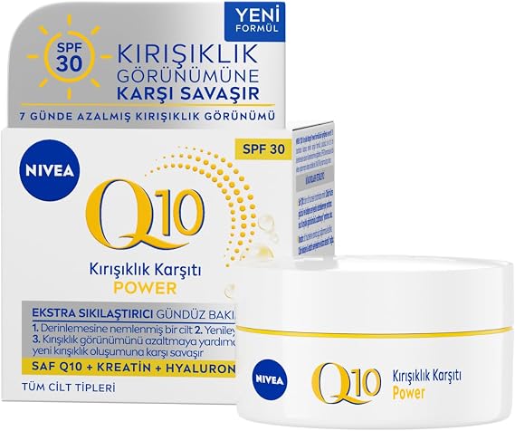 NIVEA Q10 Power Kırışıklık Karşıtı Gündüz Yüz Kremi SPF30 50 ml,Yaşlanma Karşıtı,Sıkılaştırıcı,Nemlendirici,Kreatin,Hyaluronik Asit