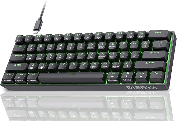 Dierya DK61SE 60% Gaming Keyboard, Wired, US QWERTY, Blue Switches, Black