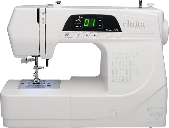 Elnita EC30 Computerized Sewing Machine with 30 Stitches, LED Display, Needle Threader, Locking Stitch, Start/Stop Button and Foot Control; Lightweight and portable for home