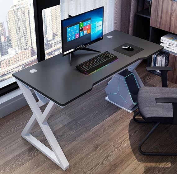 Bestier I-Shaped Gaming Desk Computer Desk X-Shaped Gaming Table Gamer Workstation with Large Mouse Pad for Heavy Duty Metal and Wood Computer Desk for Gaming and Office Black1