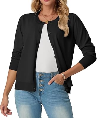GRECERELLE Womens Lightweight Button Down Long Sleeve Crewneck Cardigan Sweater