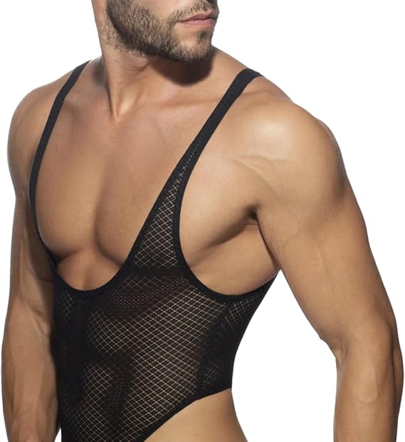 MioCloth Men's Leotard Bodysuit Mesh Undershirt Sleeveless Sheer Jumpsuit Thong One-Piece Underwear Party Clubwear