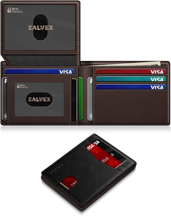 ZALVEX Wallet for Men Slim RFID Blocking Leather Credit Card Holder Wallet