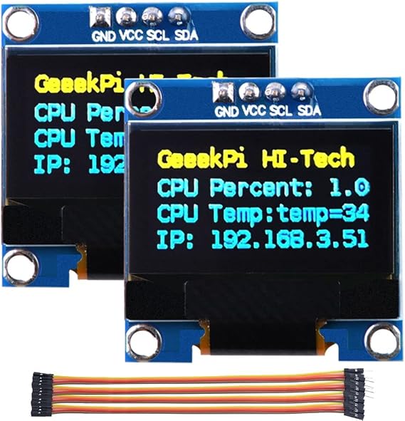GeeekPi 2Pcs OLED Display Module I2C IIC 128X64 Pixel 0.96 Inch Display Module Yellow Blue Two-Color Display Compatible with Raspberry Pi Arduino 51 Series MCU STM32 R3 and Mega