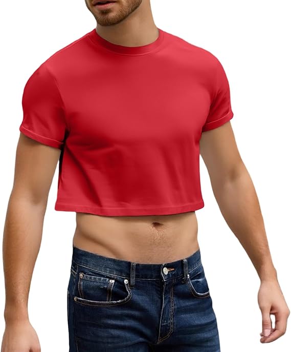 Crop Tops for Men Basic Short Sleeve Round Neck Casual Pullovers Summer Sexy Gay Tee Tops Hot Shirts