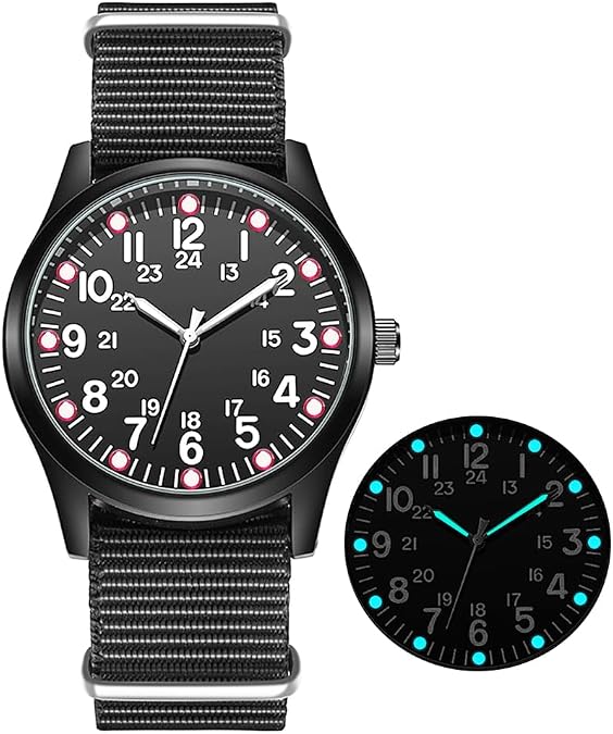 Mens Military Watches with Super Luminous Hands and Marks