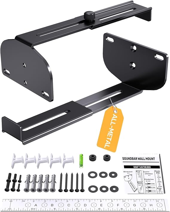 Soundbar Wall Mount Bracket, Metal Construction, Soundbar Shelf, Black